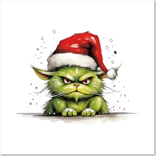 Christmas Grinch Cat / Santa knows you've been bad Posters and Art